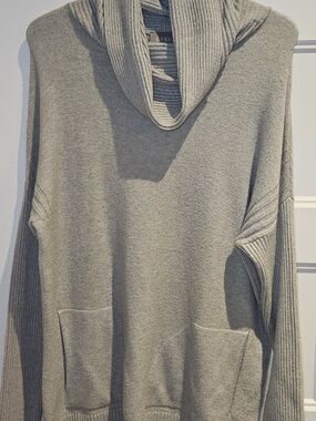 Cyrus Light Gray Ribbed Cowl Neck Hoodie Sweater